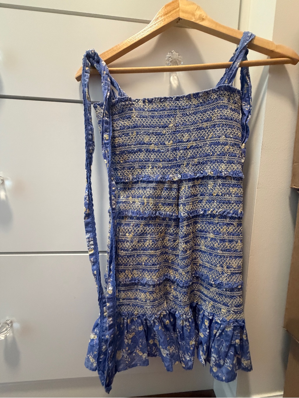 Loveshackfancy Periwinkle Smocked Top With Cream Embroidery